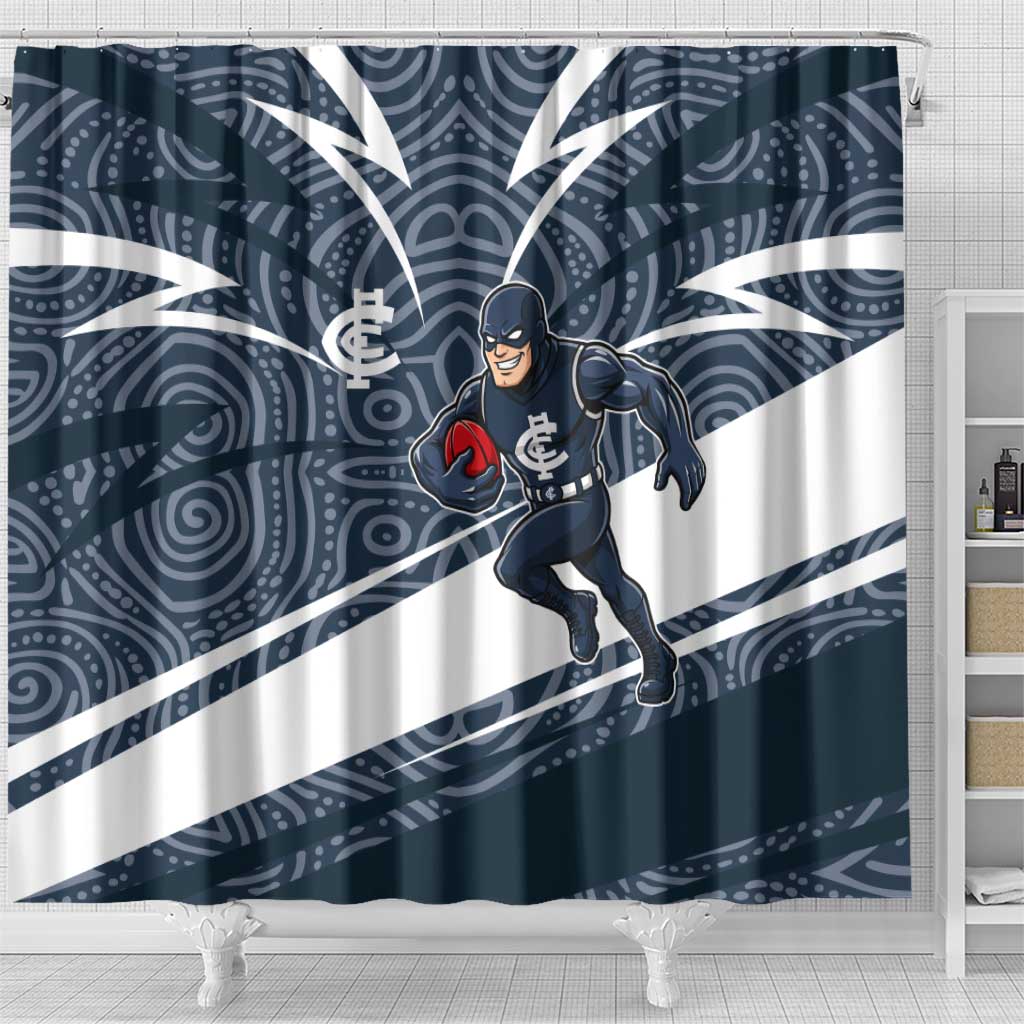Carlton Blues Australian Football Shower Curtain Superhero Mascot With Indigenous Pattern Art