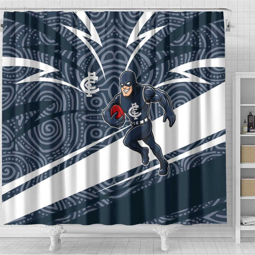 Carlton Blues Australian Football Shower Curtain Superhero Mascot With Indigenous Pattern Art