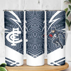 Carlton Blues Australian Football Skinny Tumbler Superhero Mascot With Indigenous Pattern Art