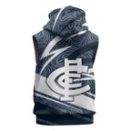 Carlton Blues Australian Football Sleeveless Hoodie Superhero Mascot With Indigenous Pattern Art