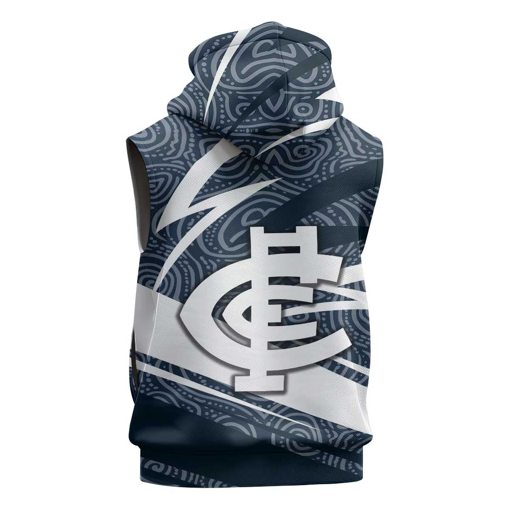 Carlton Blues Australian Football Sleeveless Hoodie Superhero Mascot With Indigenous Pattern Art