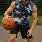 Carlton Blues Australian Football Sleeveless Hoodie Superhero Mascot With Indigenous Pattern Art