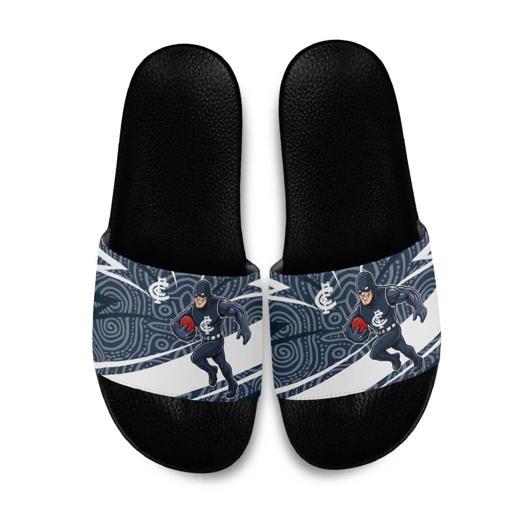 Carlton Blues Australian Football Slide Sandals Superhero Mascot With Indigenous Pattern Art