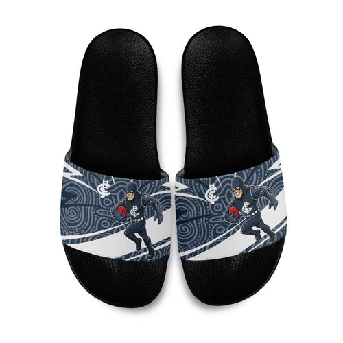 Carlton Blues Australian Football Slide Sandals Superhero Mascot With Indigenous Pattern Art
