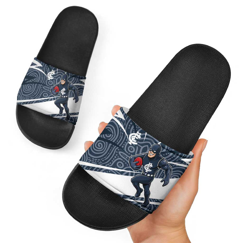 Carlton Blues Australian Football Slide Sandals Superhero Mascot With Indigenous Pattern Art