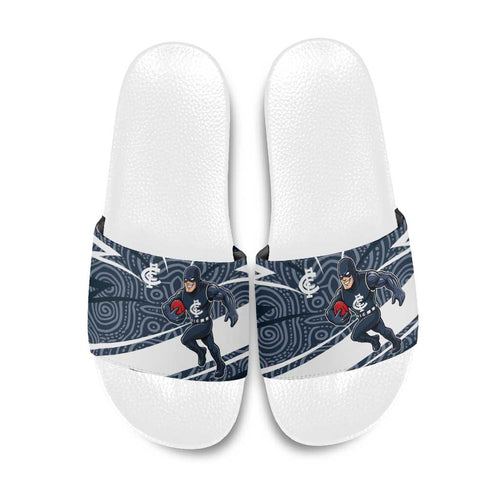 Carlton Blues Australian Football Slide Sandals Superhero Mascot With Indigenous Pattern Art