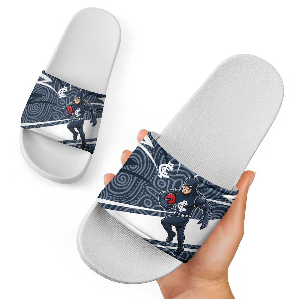 Carlton Blues Australian Football Slide Sandals Superhero Mascot With Indigenous Pattern Art