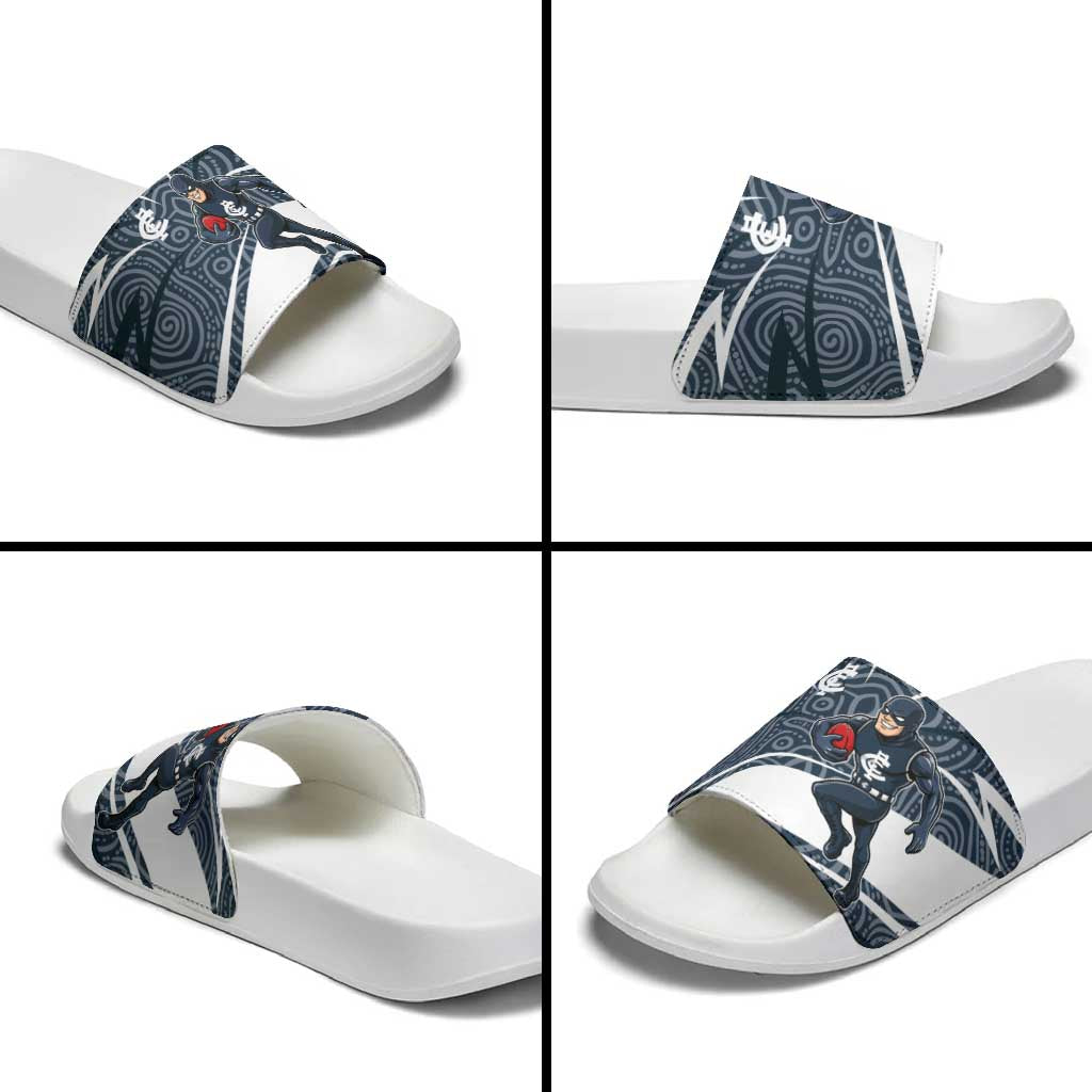 Carlton Blues Australian Football Slide Sandals Superhero Mascot With Indigenous Pattern Art