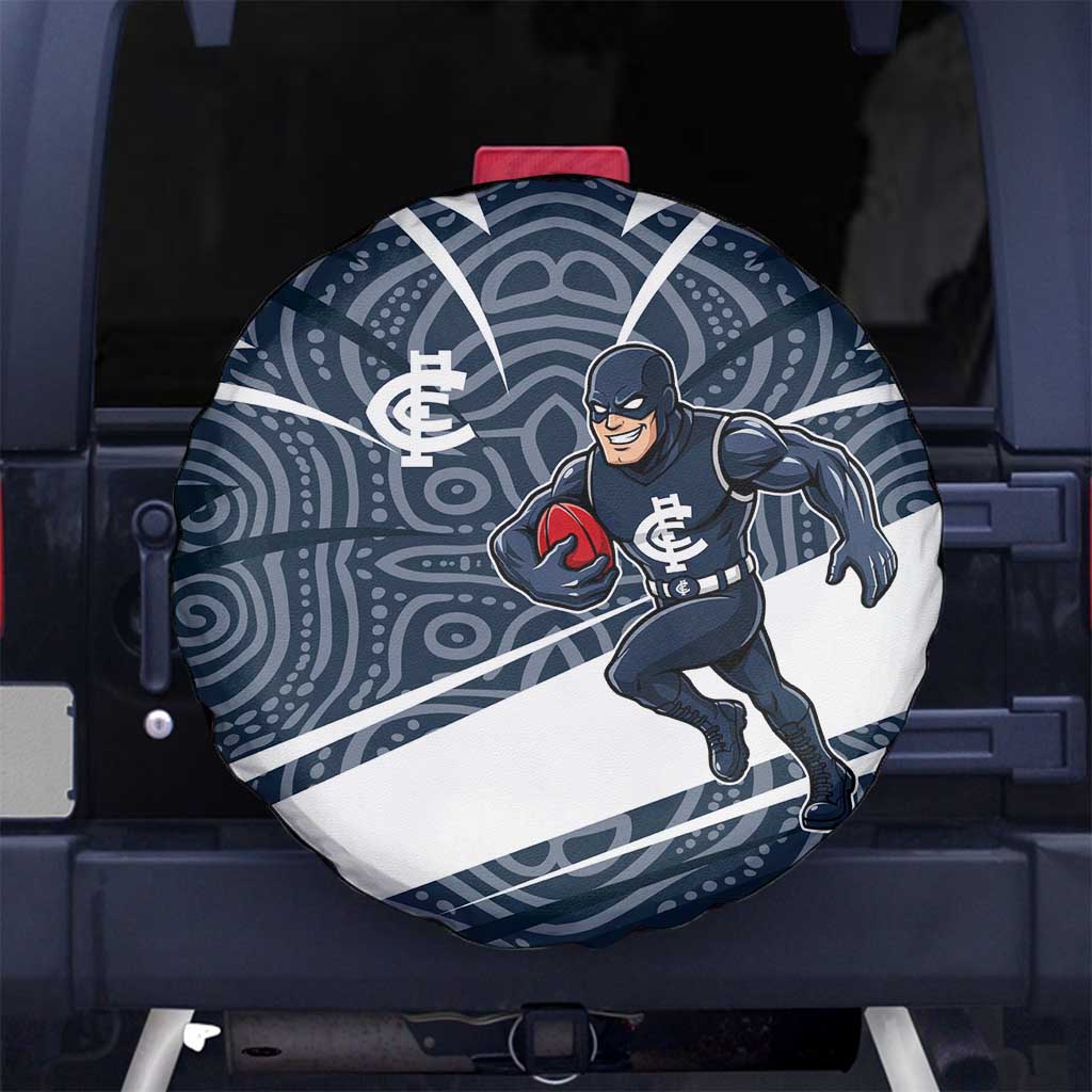 Carlton Blues Australian Football Spare Tire Cover Superhero Mascot With Indigenous Pattern Art