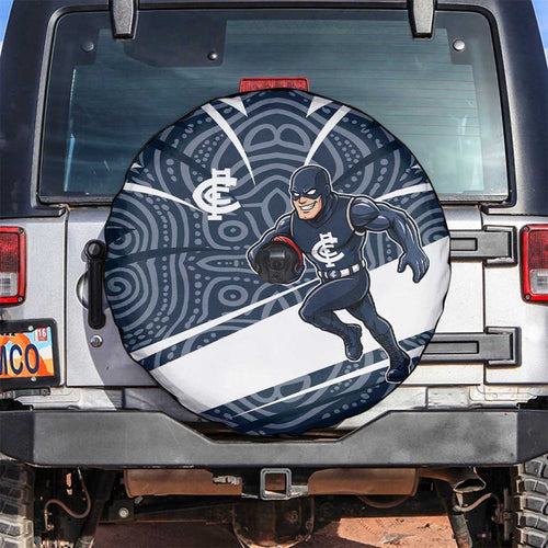 Carlton Blues Australian Football Spare Tire Cover Superhero Mascot With Indigenous Pattern Art