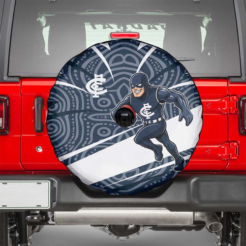 Carlton Blues Australian Football Spare Tire Cover Superhero Mascot With Indigenous Pattern Art