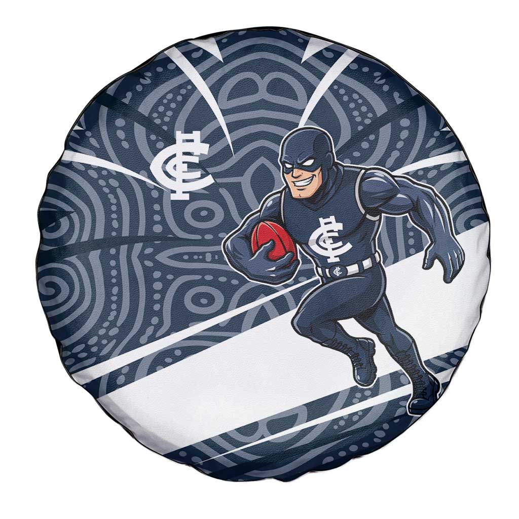 Carlton Blues Australian Football Spare Tire Cover Superhero Mascot With Indigenous Pattern Art