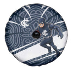 Carlton Blues Australian Football Spare Tire Cover Superhero Mascot With Indigenous Pattern Art