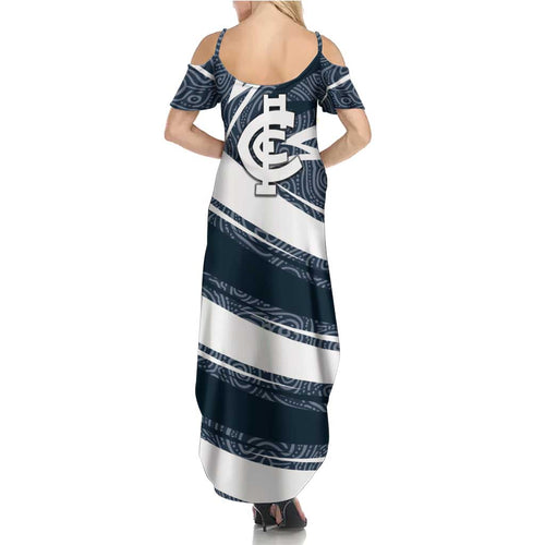 Carlton Blues Australian Football Summer Maxi Dress Superhero Mascot With Indigenous Pattern Art