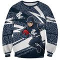 Carlton Blues Australian Football Sweatshirt Superhero Mascot With Indigenous Pattern Art
