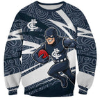 Carlton Blues Australian Football Sweatshirt Superhero Mascot With Indigenous Pattern Art