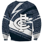 Carlton Blues Australian Football Sweatshirt Superhero Mascot With Indigenous Pattern Art