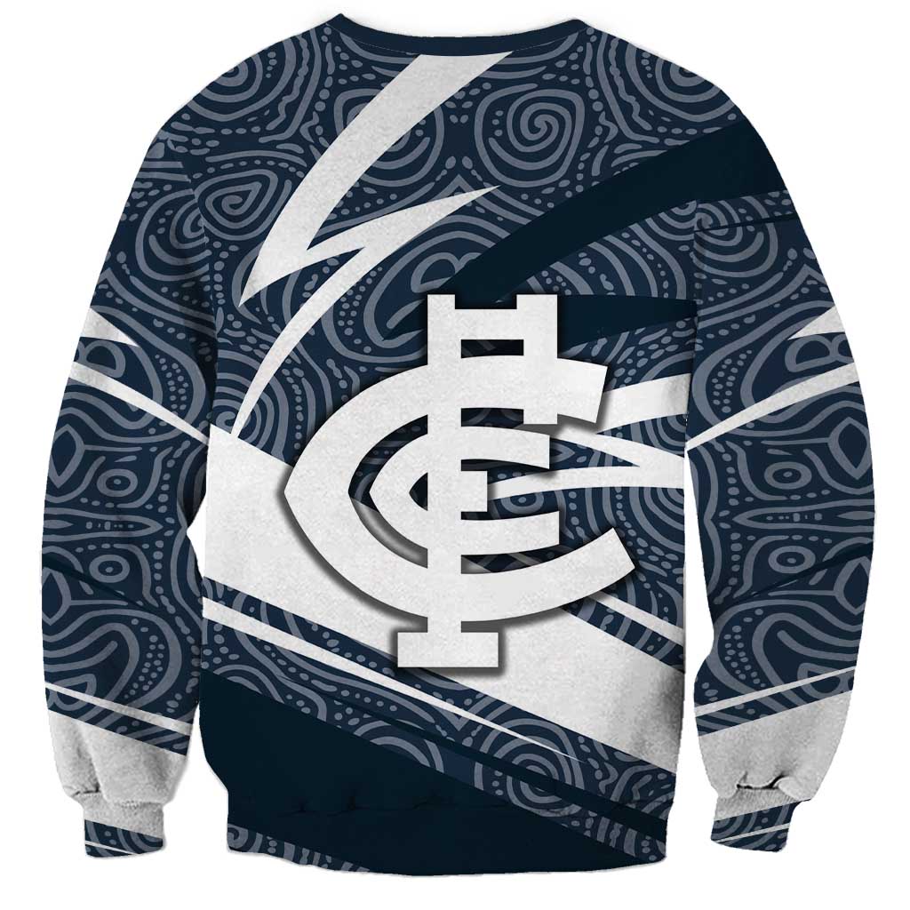 Carlton Blues Australian Football Sweatshirt Superhero Mascot With Indigenous Pattern Art