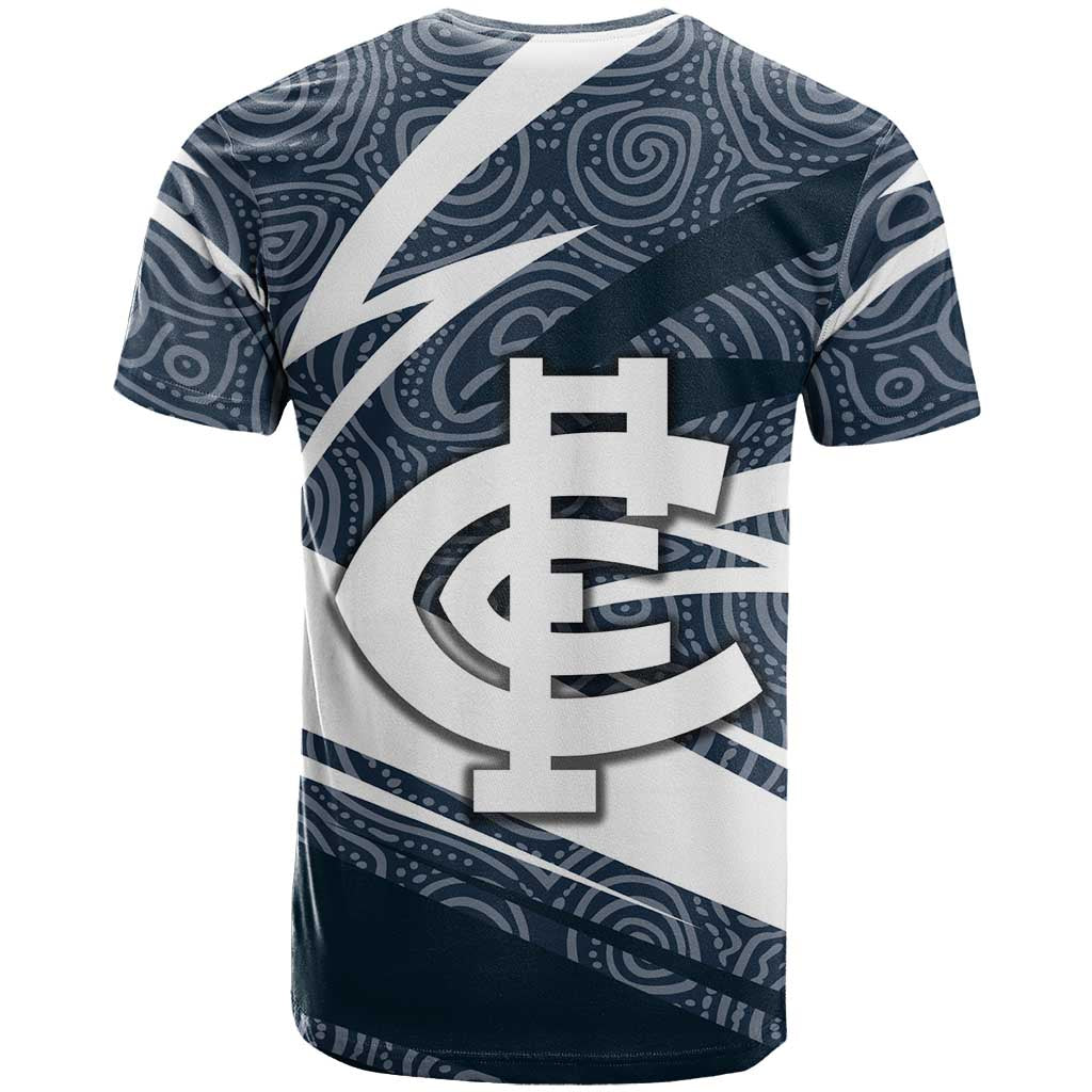 Carlton Blues Australian Football T Shirt Superhero Mascot With Indigenous Pattern Art
