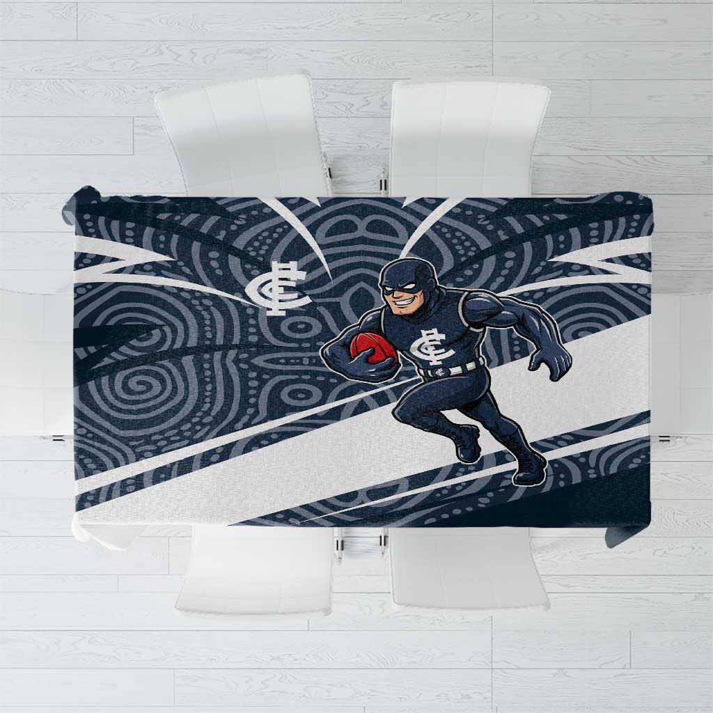 Carlton Blues Australian Football Tablecloth Superhero Mascot With Indigenous Pattern Art
