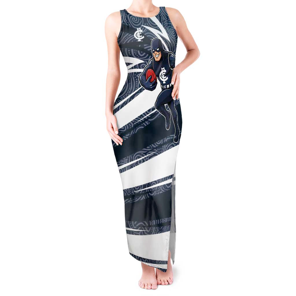 Carlton Blues Australian Football Tank Maxi Dress Superhero Mascot With Indigenous Pattern Art