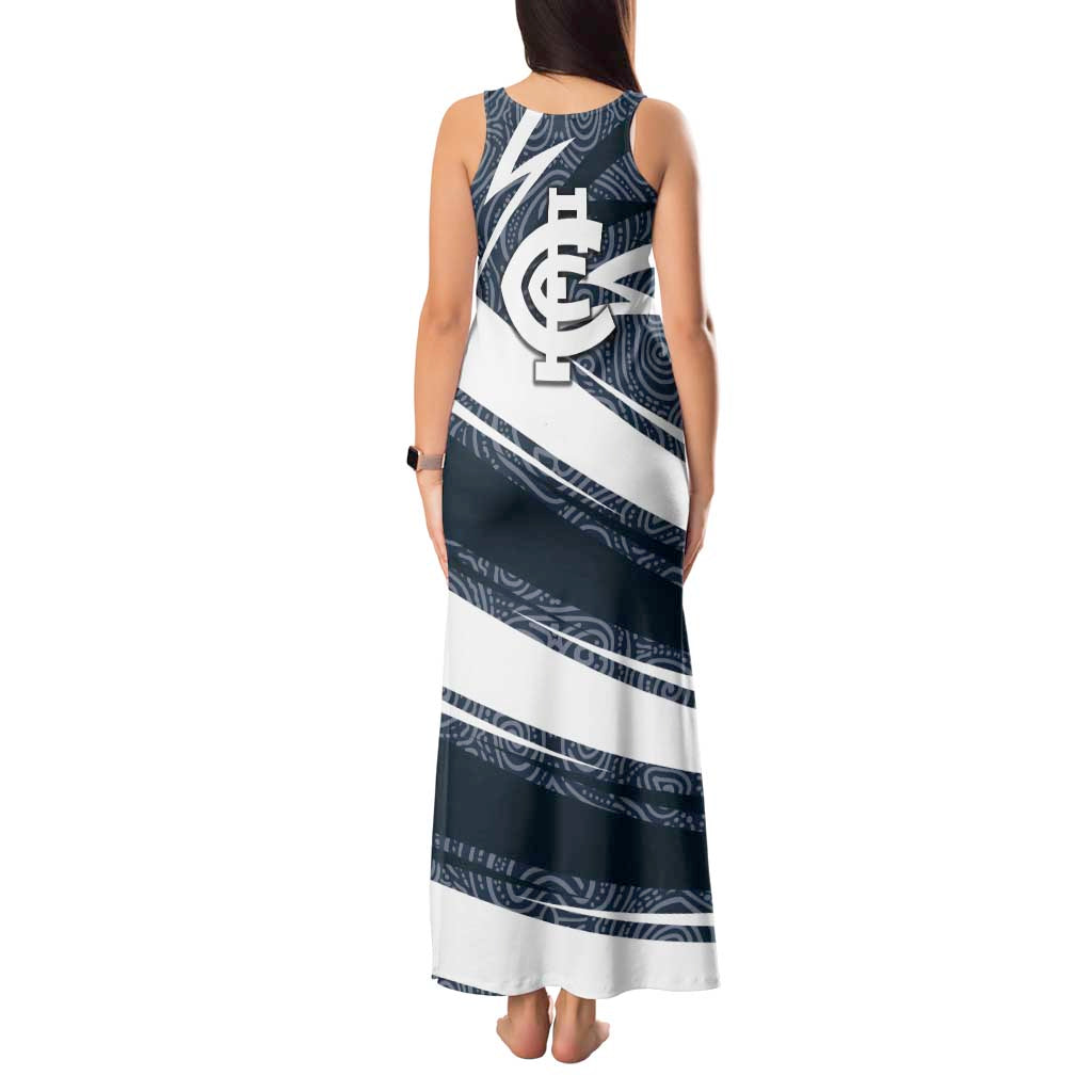 Carlton Blues Australian Football Tank Maxi Dress Superhero Mascot With Indigenous Pattern Art