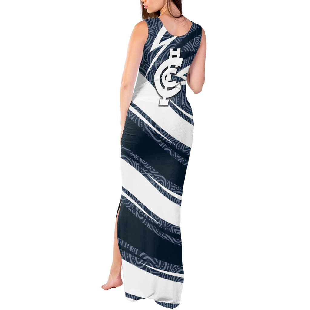 Carlton Blues Australian Football Tank Maxi Dress Superhero Mascot With Indigenous Pattern Art