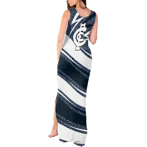 Carlton Blues Australian Football Tank Maxi Dress Superhero Mascot With Indigenous Pattern Art