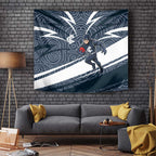 Carlton Blues Australian Football Tapestry Superhero Mascot With Indigenous Pattern Art