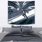 Carlton Blues Australian Football Tapestry Superhero Mascot With Indigenous Pattern Art