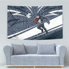 Carlton Blues Australian Football Tapestry Superhero Mascot With Indigenous Pattern Art