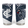 Carlton Blues Australian Football Tumbler Cup Superhero Mascot With Indigenous Pattern Art