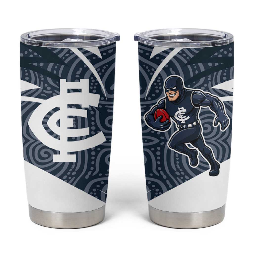 Carlton Blues Australian Football Tumbler Cup Superhero Mascot With Indigenous Pattern Art