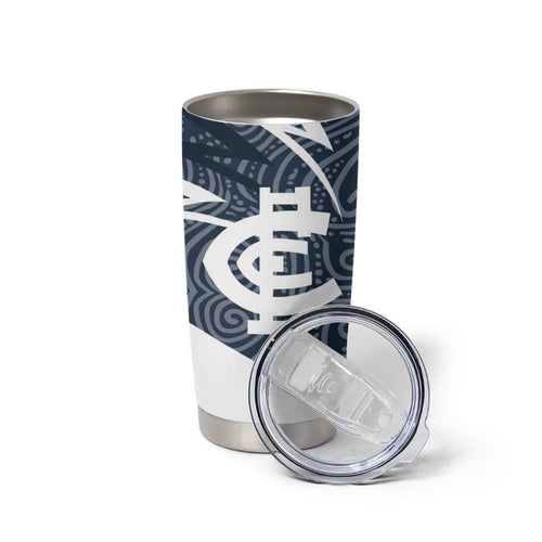 Carlton Blues Australian Football Tumbler Cup Superhero Mascot With Indigenous Pattern Art