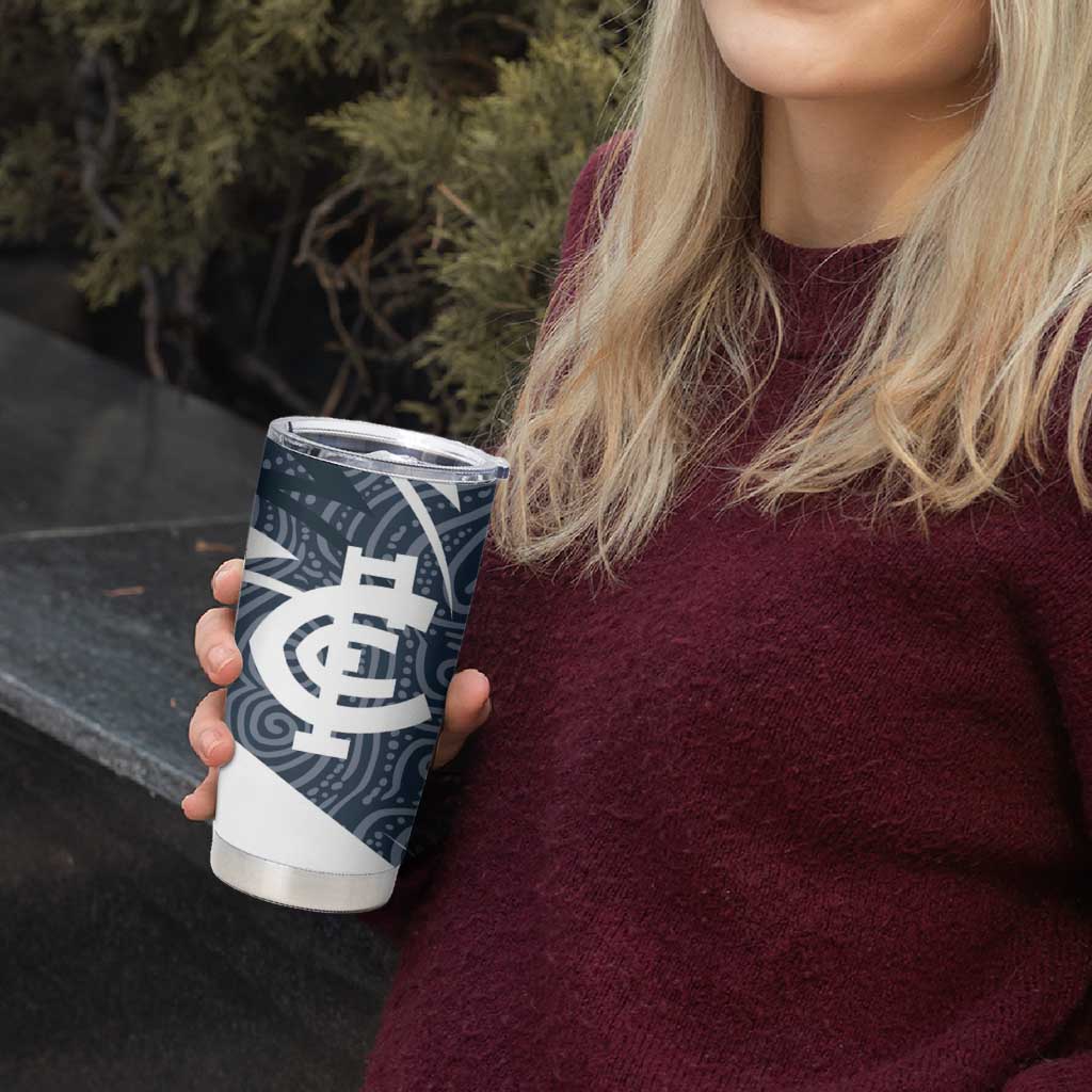 Carlton Blues Australian Football Tumbler Cup Superhero Mascot With Indigenous Pattern Art