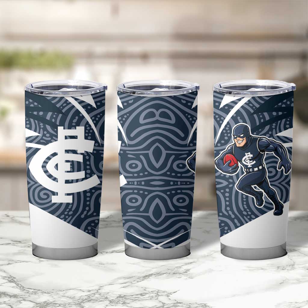 Carlton Blues Australian Football Tumbler Cup Superhero Mascot With Indigenous Pattern Art
