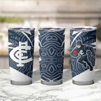 Carlton Blues Australian Football Tumbler Cup Superhero Mascot With Indigenous Pattern Art