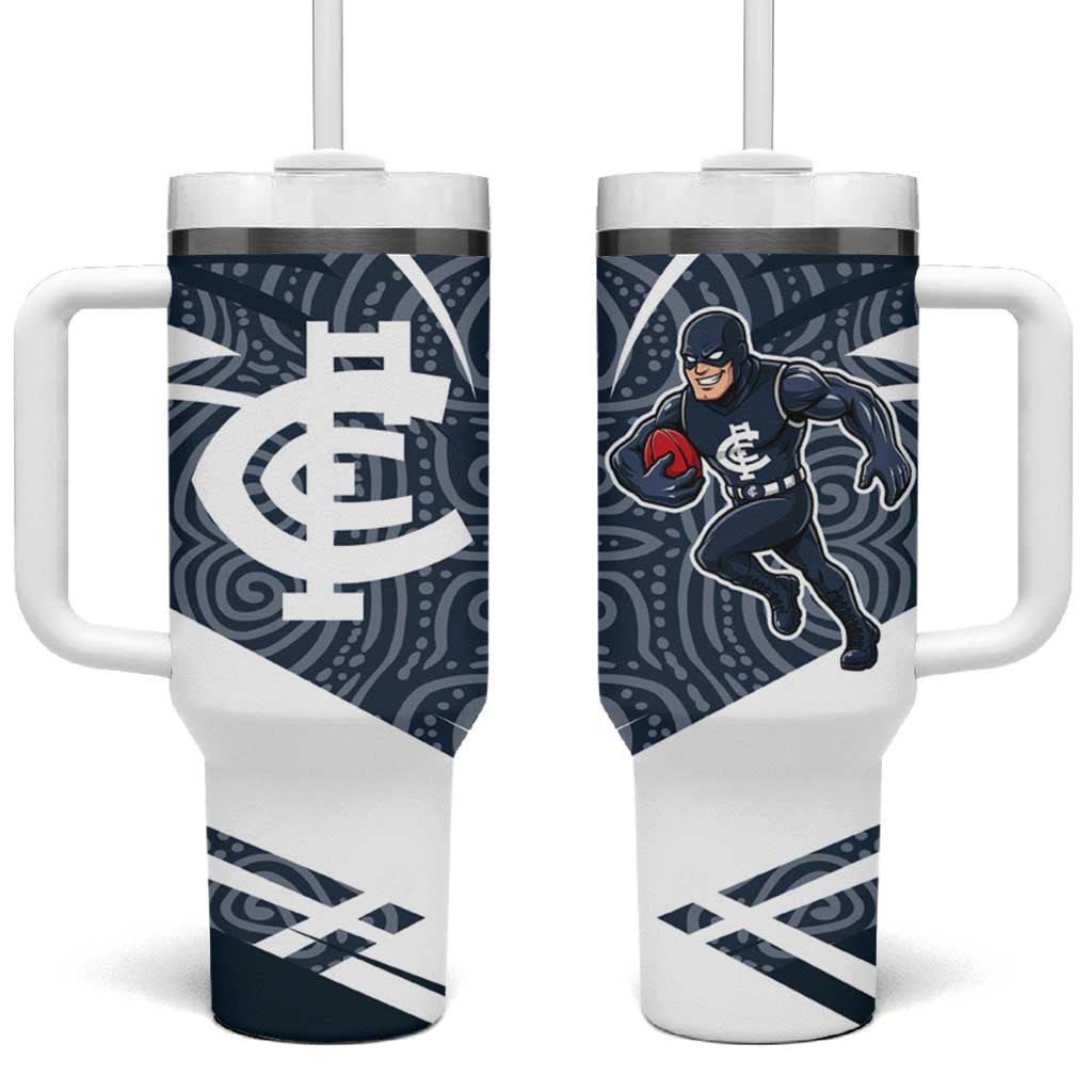 Carlton Blues Australian Football Tumbler With Handle Superhero Mascot With Indigenous Pattern Art
