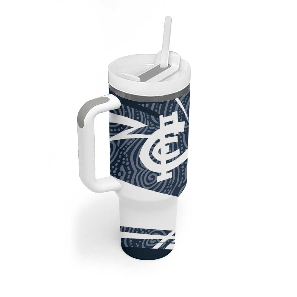 Carlton Blues Australian Football Tumbler With Handle Superhero Mascot With Indigenous Pattern Art