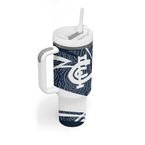 Carlton Blues Australian Football Tumbler With Handle Superhero Mascot With Indigenous Pattern Art