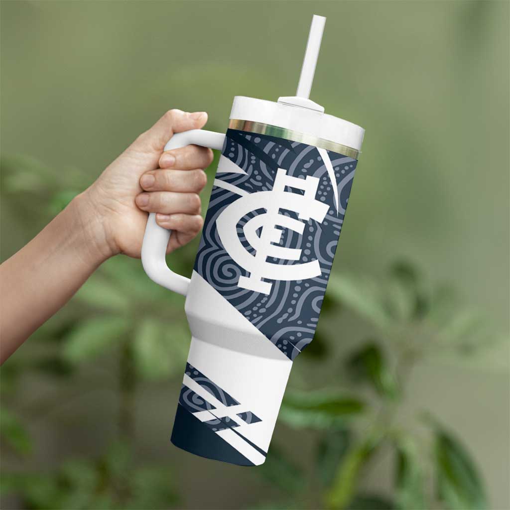 Carlton Blues Australian Football Tumbler With Handle Superhero Mascot With Indigenous Pattern Art