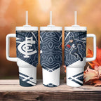 Carlton Blues Australian Football Tumbler With Handle Superhero Mascot With Indigenous Pattern Art
