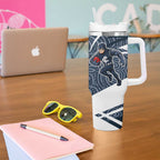 Carlton Blues Australian Football Tumbler With Handle Superhero Mascot With Indigenous Pattern Art