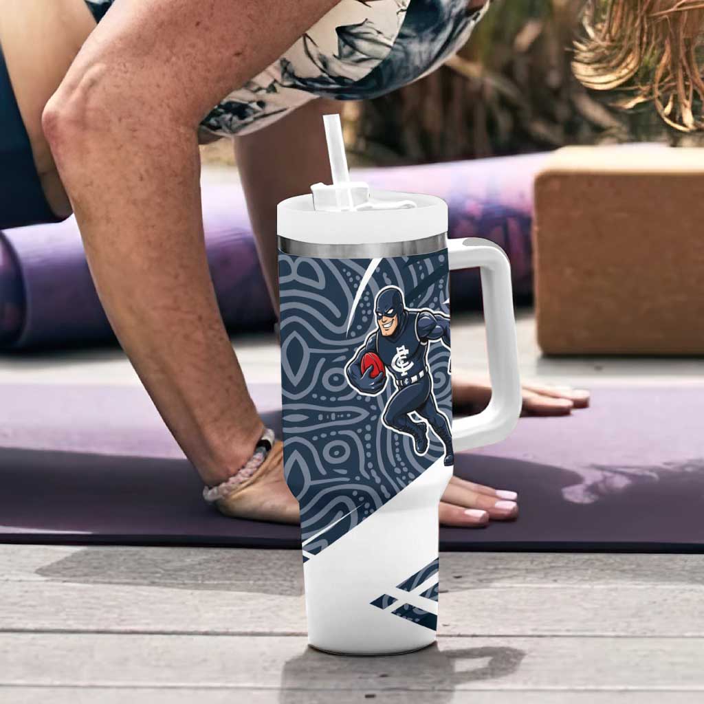 Carlton Blues Australian Football Tumbler With Handle Superhero Mascot With Indigenous Pattern Art