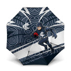 Carlton Blues Australian Football Umbrella Superhero Mascot With Indigenous Pattern Art