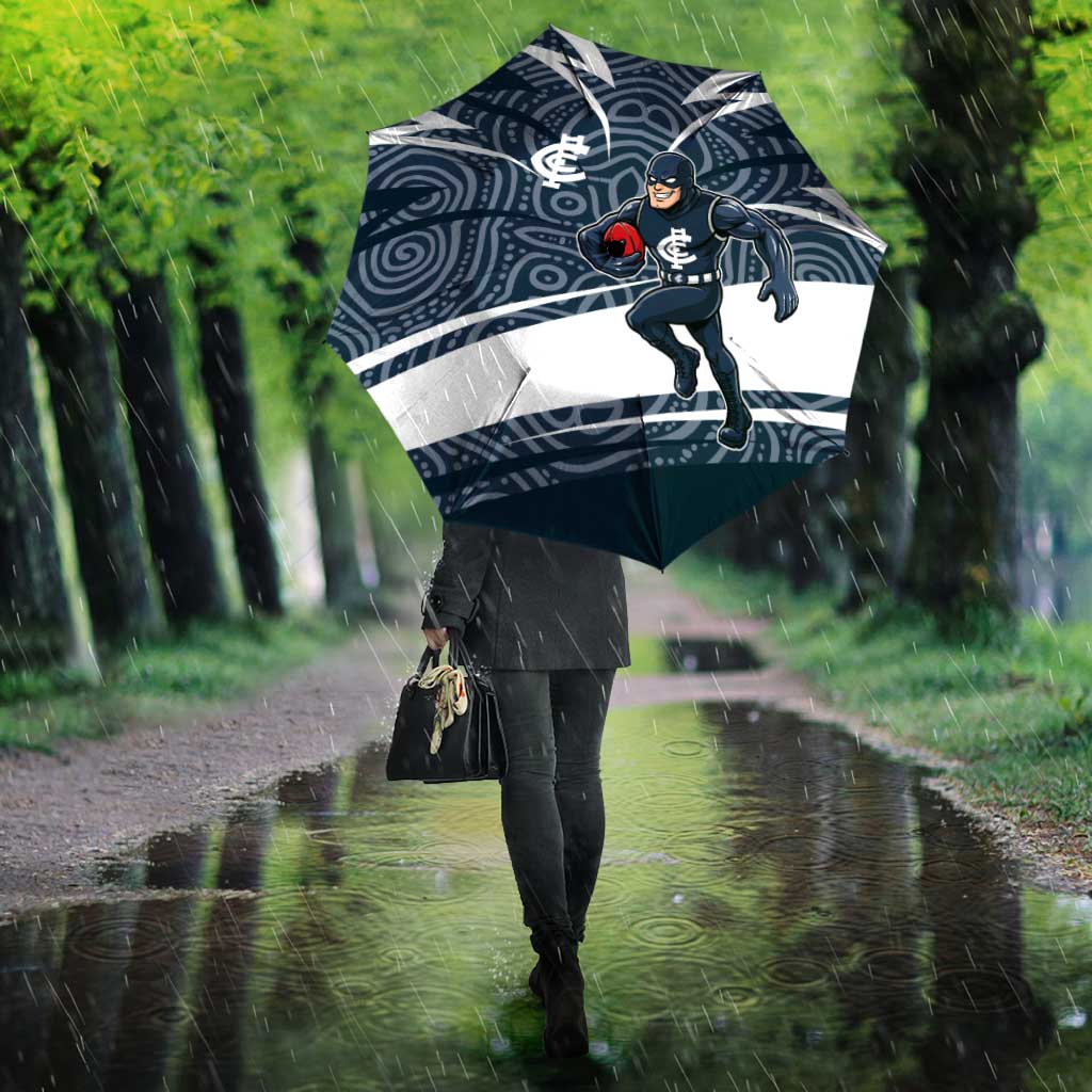 Carlton Blues Australian Football Umbrella Superhero Mascot With Indigenous Pattern Art
