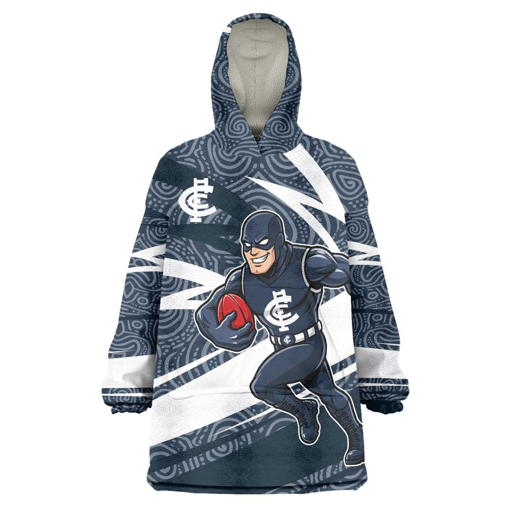 Carlton Blues Australian Football Wearable Blanket Hoodie Superhero Mascot With Indigenous Pattern Art