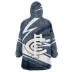 Carlton Blues Australian Football Wearable Blanket Hoodie Superhero Mascot With Indigenous Pattern Art