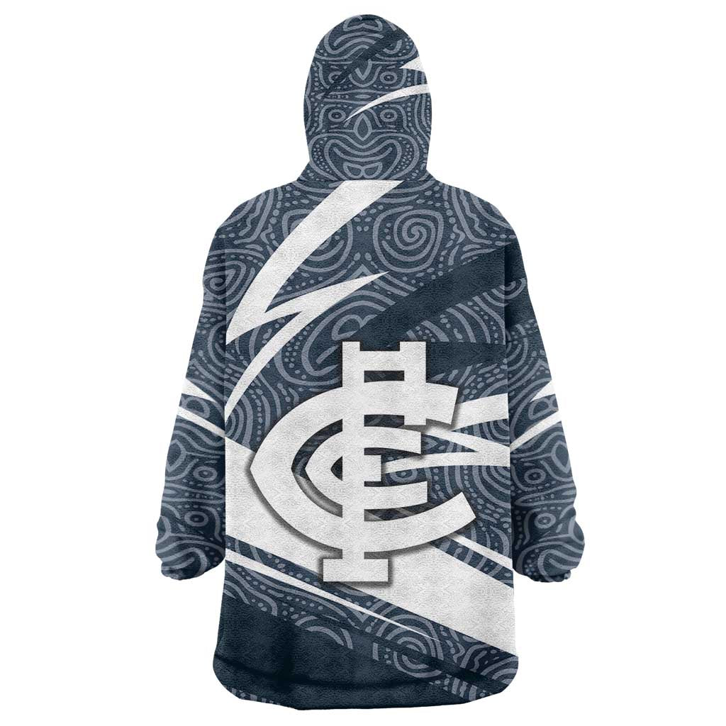 Carlton Blues Australian Football Wearable Blanket Hoodie Superhero Mascot With Indigenous Pattern Art