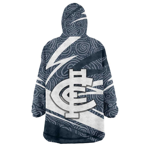 Carlton Blues Australian Football Wearable Blanket Hoodie Superhero Mascot With Indigenous Pattern Art